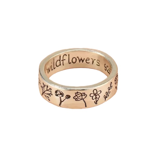 Sterling Silver Boho Wildflower Engraved Ring - Picture 4 of 5